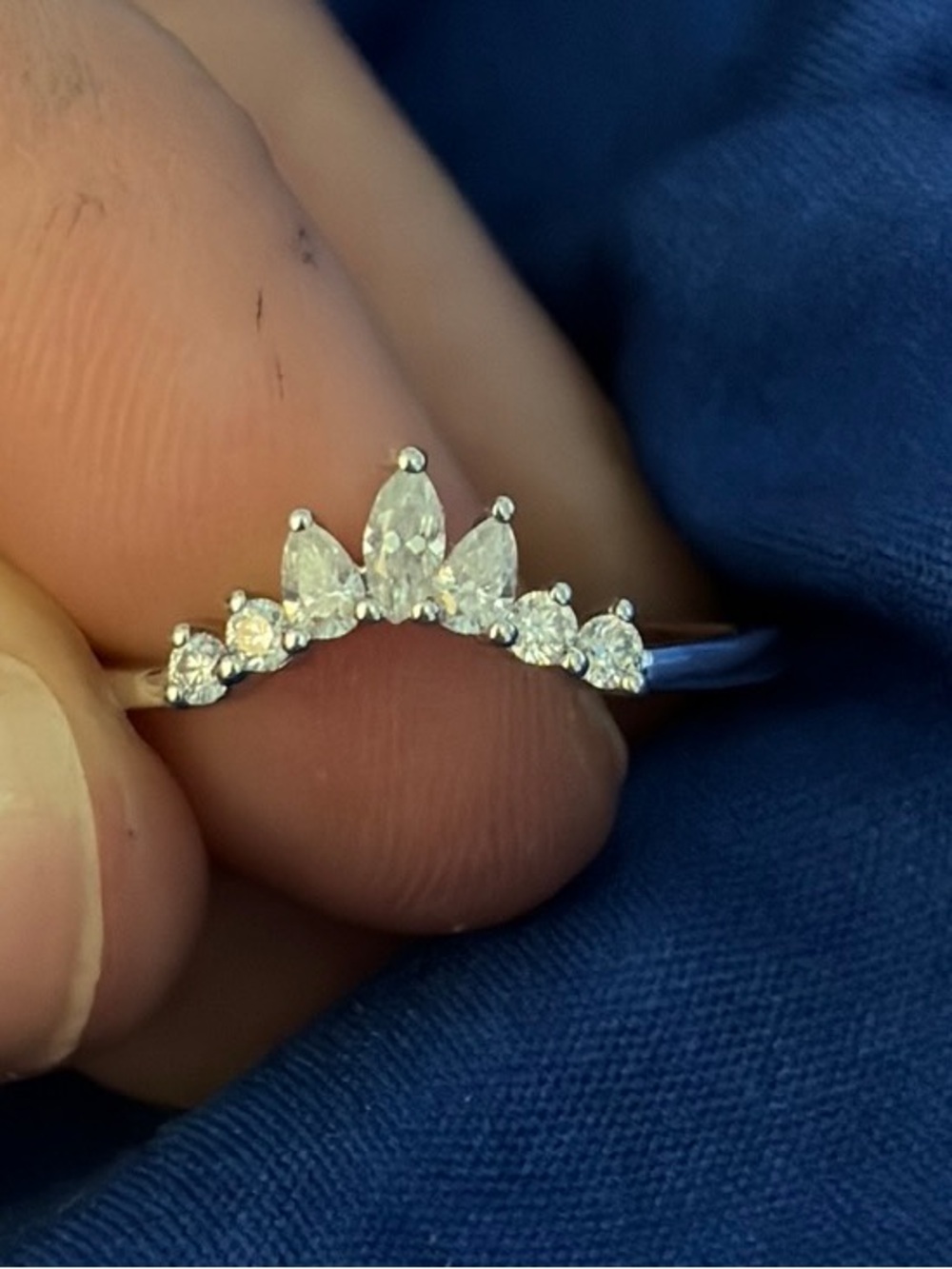 Curved Lab Grown Diamond Band in White Gold - Marquise, Pear & Round Stones